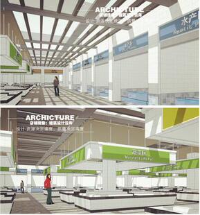 大型农贸市场集市/菜肉市场/室内摊位摊档空间设计su模型草图大师