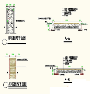 设计CAD图库设计素材 园林景观园路菏花汀步道路路缘石铺装