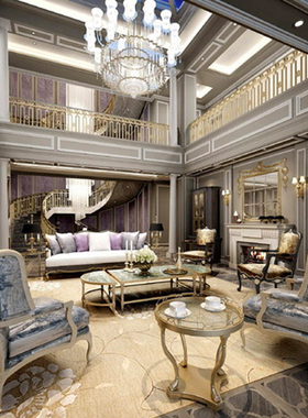 灰色优雅奢华法式别墅私人会所设计高清效果图ＣＡＤ施工图纸方案