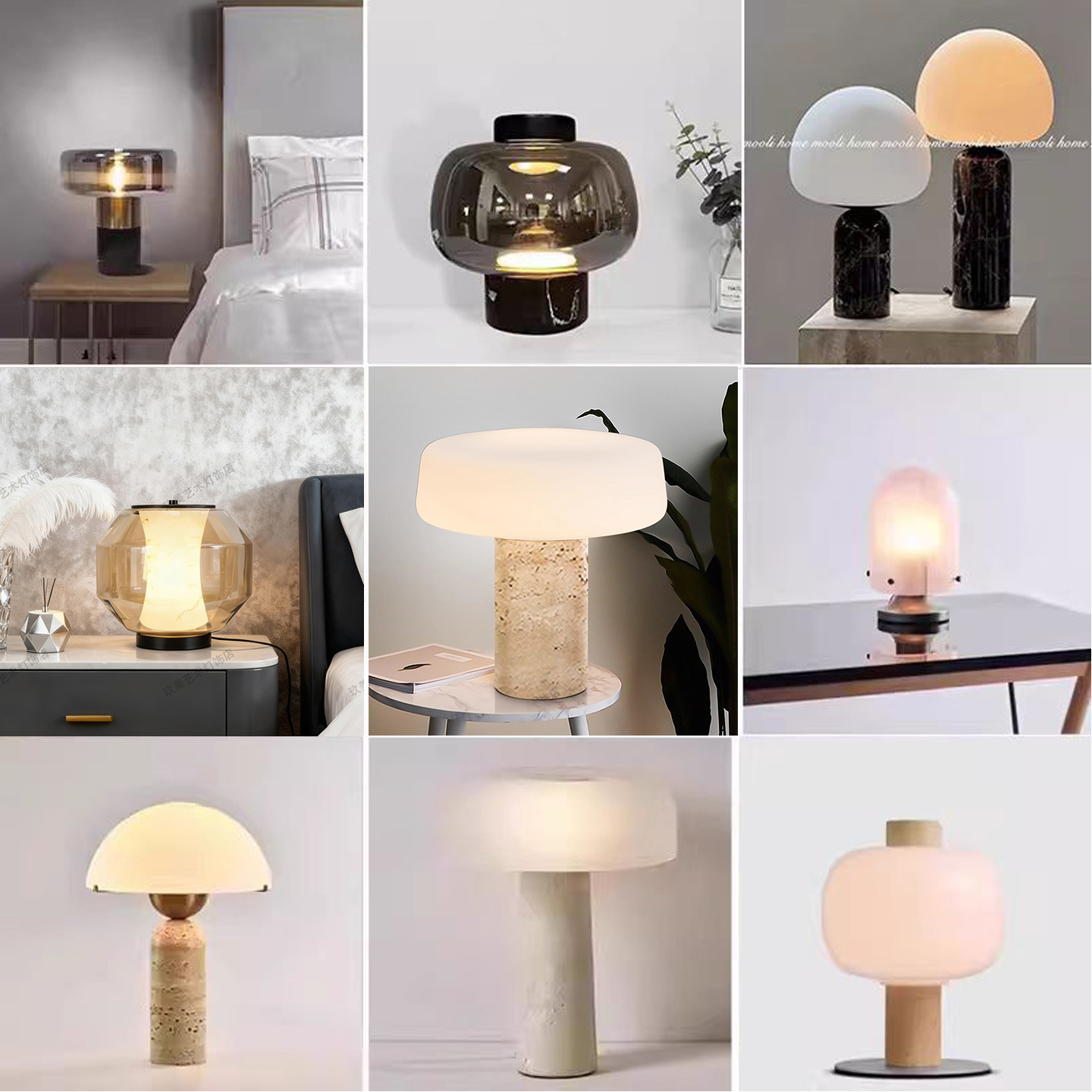 新款现代北欧大理石台灯创意简约设计师书房卧室床头洞石玻璃台灯