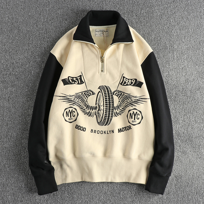 美式休闲复古重磅加绒卫衣