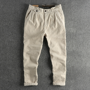 子 长裤 重磅水洗复古灯芯绒休闲裤 男立体裁剪宽松直筒百搭潮流美式