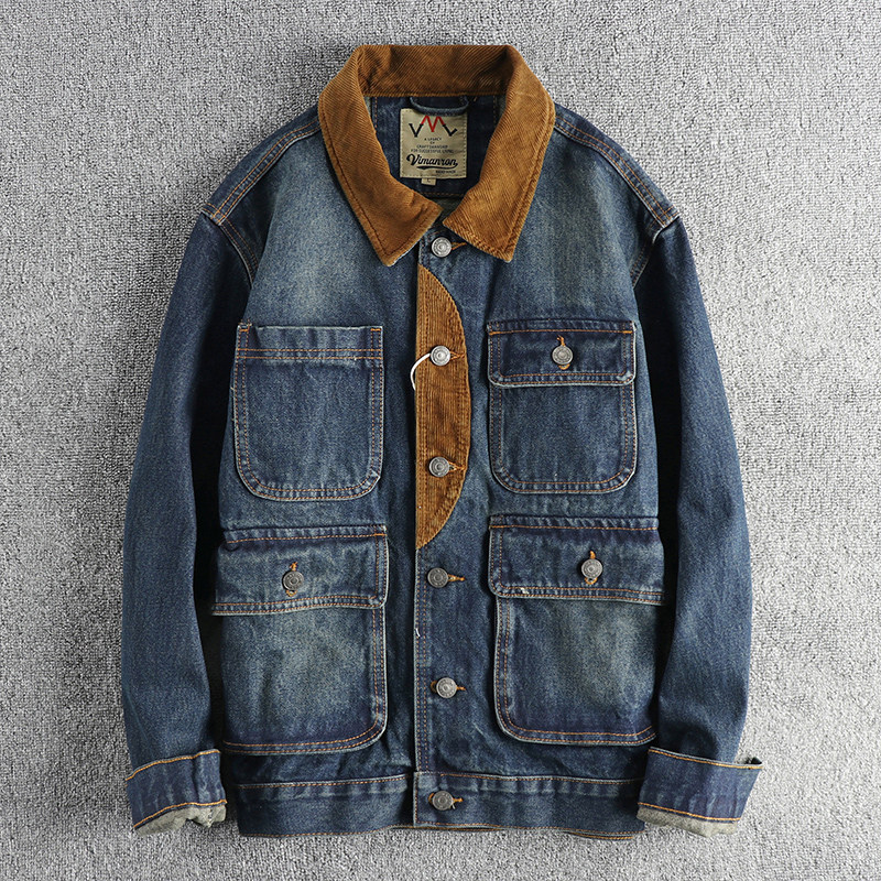 少量 灯芯绒拼接复古潮流牛仔夹克男全棉水洗做旧欧美百搭外套衫,男装,夹克,淘宝优惠券,粉丝福利购,淘宝优惠卷