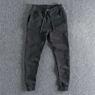 竹节纹理复古水洗做旧休闲卫裤男冬季重磅加绒加厚青年运动束脚裤