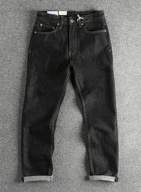重磅阿美咔叽复古黑色牛仔裤男 水洗原色舒适小直筒版型潮流长裤