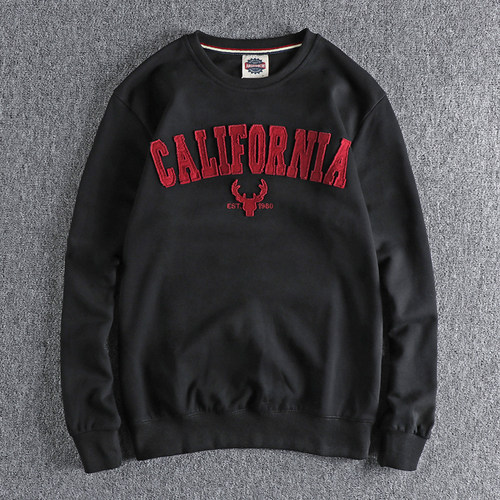 贴布刺绣字母复古美式圆领卫衣