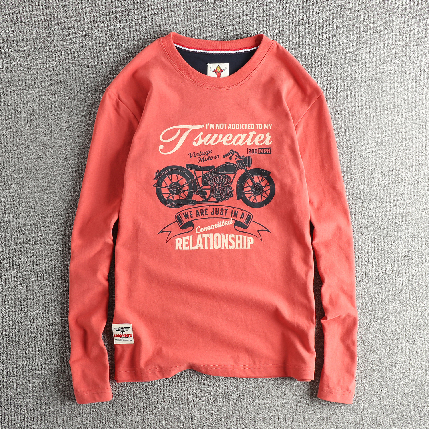 摩托机车复古潮流长袖T恤