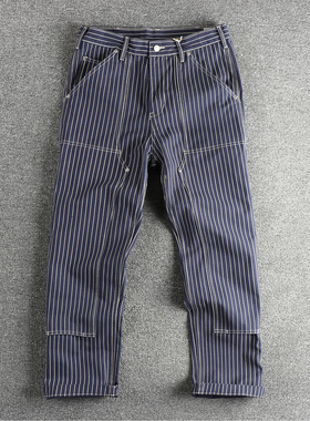 阿美咔叽井下工装裤WABASH拔染蓝色条纹直筒长裤男复刻潮流原色裤