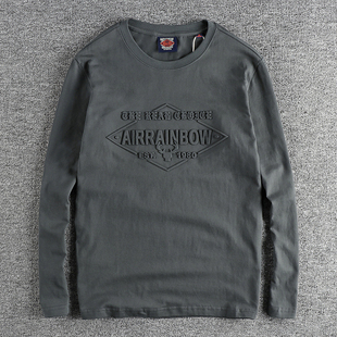 日常休闲打底 T恤男 秋季 简约复古潮流3D立体压印字母小鹿图案长袖