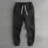 秋冬简约刺绣字母加绒加厚休闲卫裤 运动束脚裤 男美式 复古潮流修身