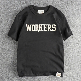 210g精梳纯棉水洗圆领半袖 T恤男 tee 短袖 双面复古字母印花美式