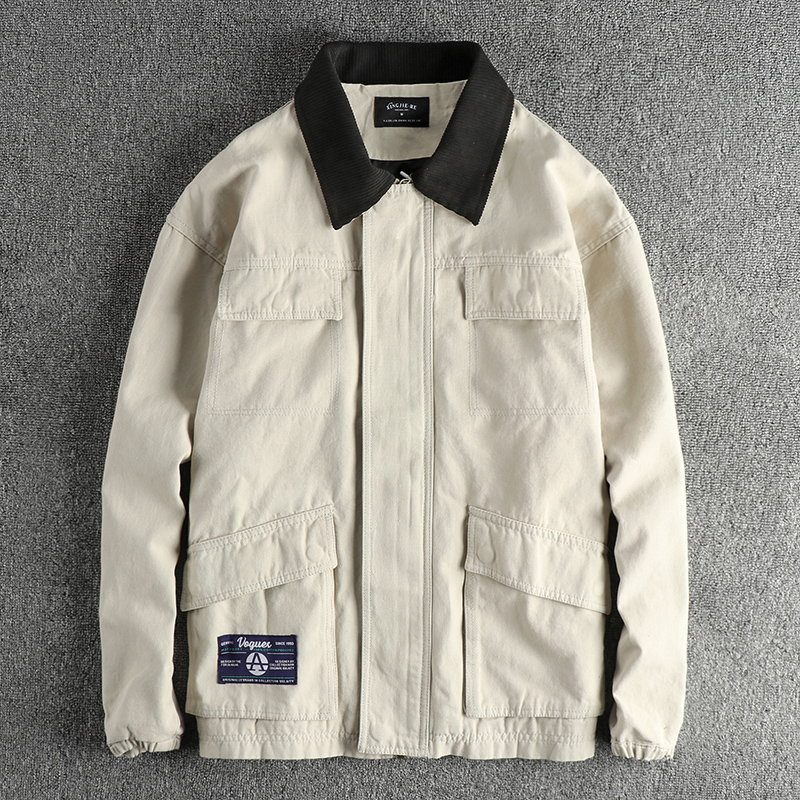 拼接水洗梭织全棉帆布工装外套