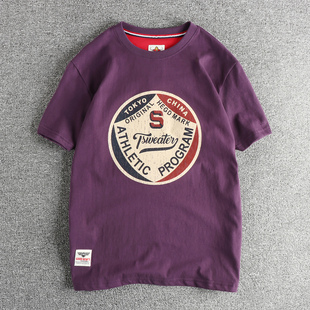 tee T恤男撞色创意字母图案全棉水洗青年半袖 美式 小众复古潮牌短袖