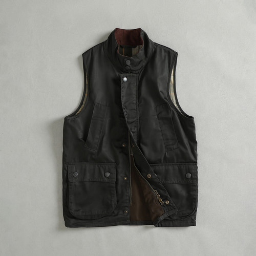 阿美咔叽美式复古vintege油蜡马甲背心男 户外多口袋潮流外套上衣