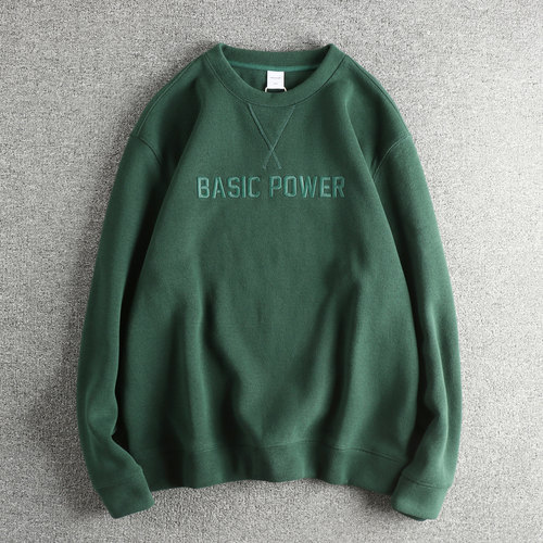 550G重磅双面复合面料男士圆领长袖卫衣立体刺绣字母美式潮流套头