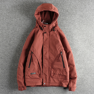 潮流休闲工装 个性 美式 棉衣 外套保暖冲锋衣 暗红色设计感口袋男士