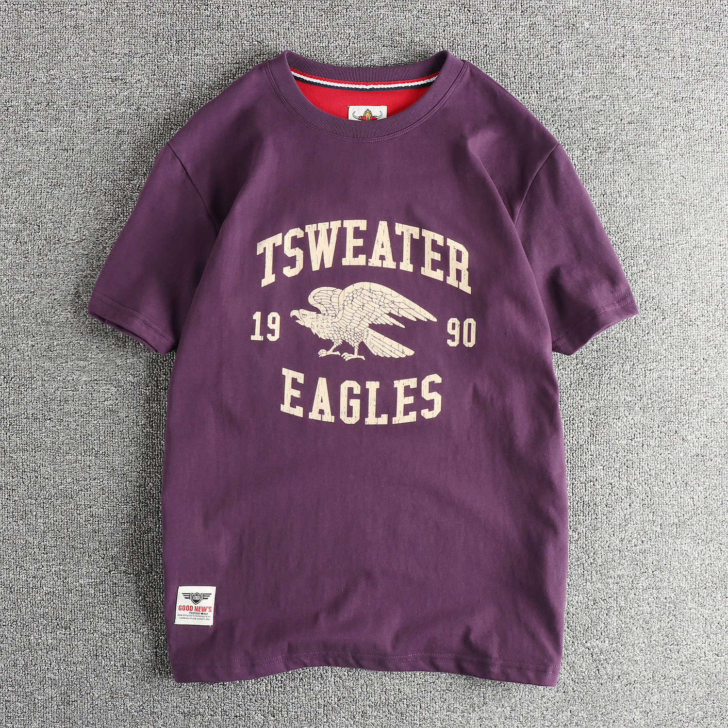 夏季新品复古老鹰字母图案短袖T恤 精梳全棉水洗圆领舒适男女半袖