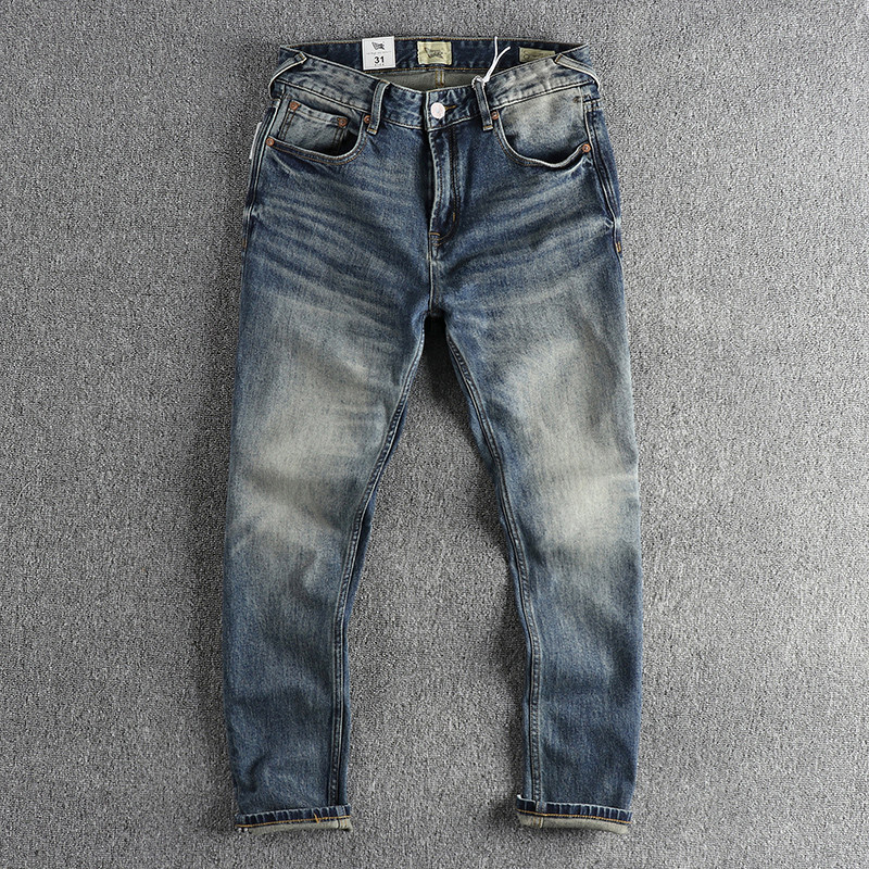 秋季新品重磅复古磨白蓝色牛仔裤男 小直筒合体百搭潮流青年长裤,男装,牛仔裤,淘宝优惠券,粉丝福利购,淘宝优惠卷