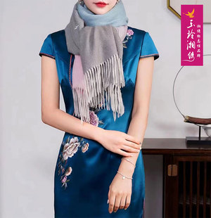 双面绣花渐变色带须羊绒披肩精美礼盒送朋友客户围巾围脖玉玲湘绣