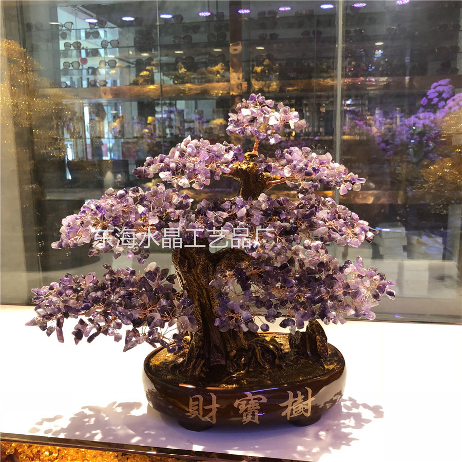 핑크 황수정 나무 장식품 복숭아 꽃 나무 모양 공예 사무실 홈 크리 에이 티브 장식 선물 원시 돌 보라색
