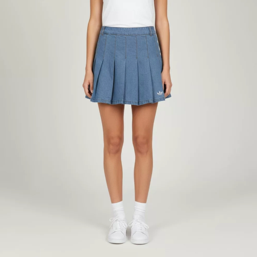 Adidas阿迪达斯正品新款夏季女款三叶草刺绣牛仔百褶半身裙KD5523