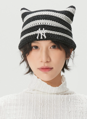 MLB正品新款四季男女同款猫耳时尚条纹百搭运动绒线帽3ABNB0363