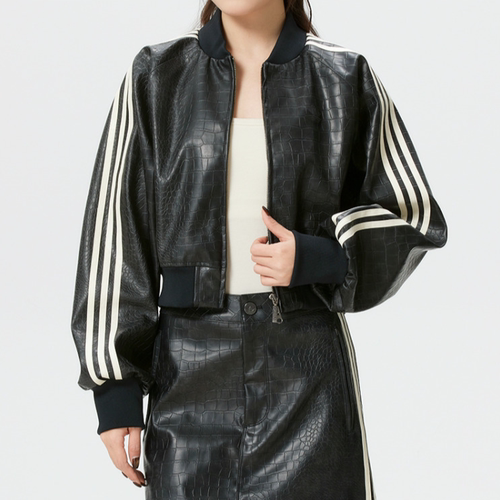 Adidas阿迪达斯正品春新女三叶草立领刺绣休闲仿皮夹克外套KE5035