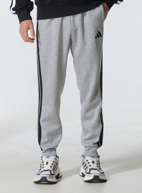 Adidas阿迪达斯正品新款秋男针织加绒刺绣运动休闲束脚长裤JE6318