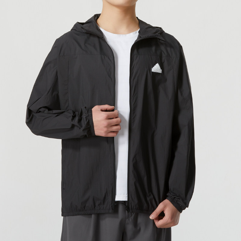 Adidas男子梭织连帽轻簿夹克外套