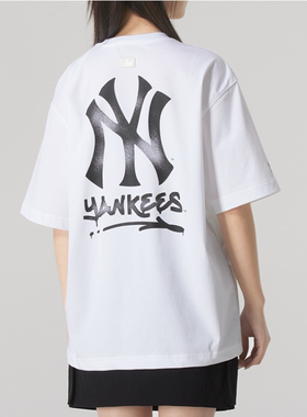 MLB正品夏季新款男女同款经典舒适纯色后背大花短袖T恤3ATSB5153