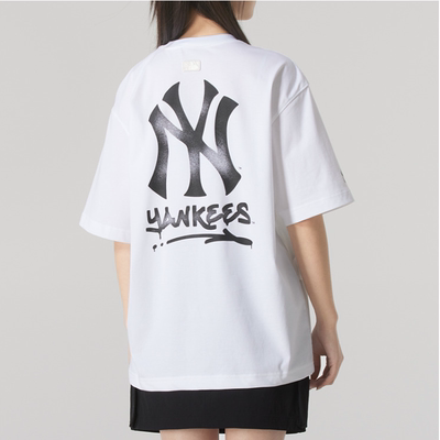 MLB正品夏季新款男女同款经典舒适纯色后背大花短袖T恤3ATSB5153