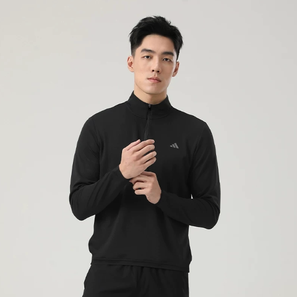 Adidas弟弟正品新款春秋季男款半开襟印花立领套头长袖卫衣KC5554