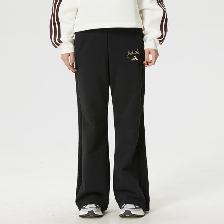 Adidas阿迪达斯正品春秋女子纯棉针织毛圈直筒微喇运动长裤KR0417
