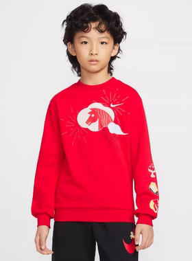 Nike耐克正品春秋儿童男女马年限定加绒印花休闲卫衣套头衫IQ3931