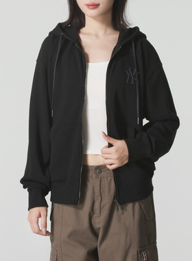 MLB正品新款春秋男女同款针织连帽百搭印花时尚夹克外套3ATRM0254