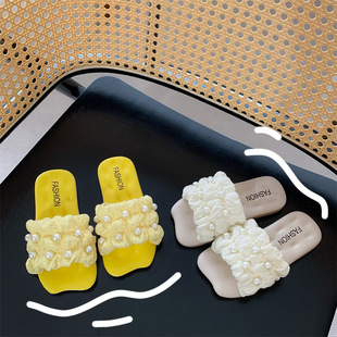 夏款女孩儿童半拖鞋小公主仙女软底外穿配裙珍珠女宝一字懒人凉拖