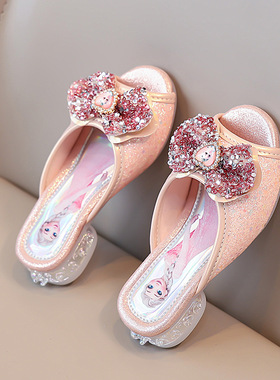 女儿童凉拖鞋公主半拖鞋夏季爱中大童凉鞋蓝色童鞋一字拖鞋