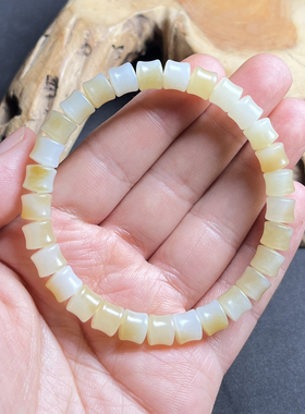 和田玉糖白玉竹节直切手串手链8*7mm