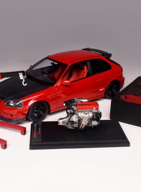 MH 1:18 本田Civic Type R(EK9)红色/碳纤维全开合金汽车收藏模型