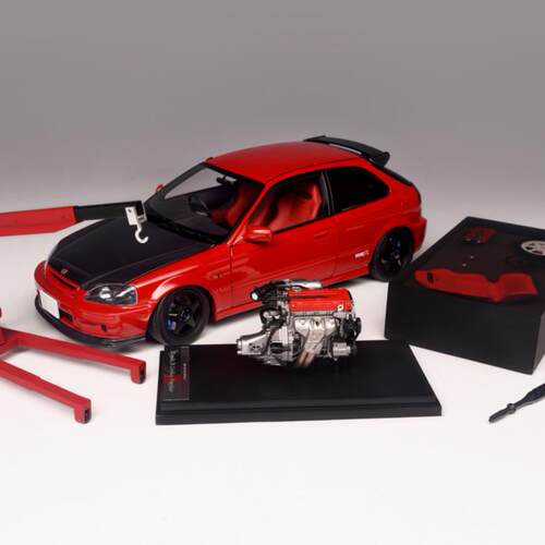 MH 1:18 本田Civic Type R(EK9)红色/碳纤维全开合金汽车收藏模型