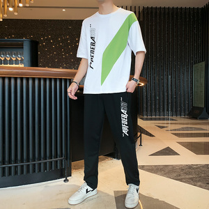 3夏季短袖t恤男套装潮流时尚宽松九分裤套装A210—TZ8615—P60图片