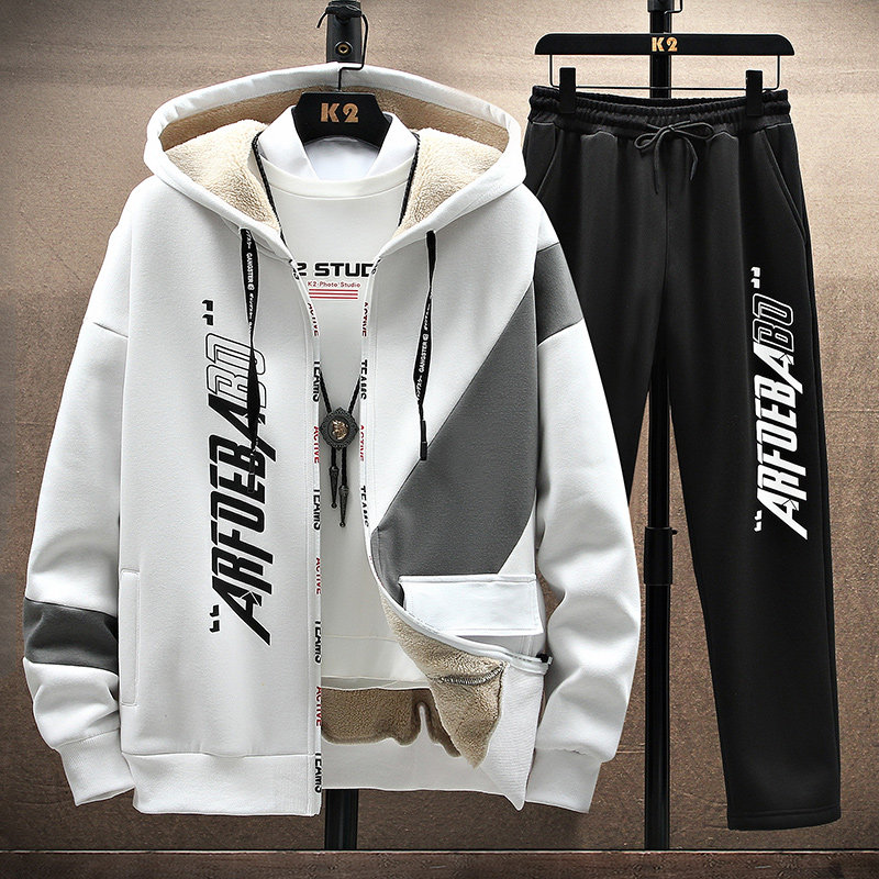 3冬季套装男青少年羊羔绒加绒加厚套装A074-TZ832-P95控158图片
