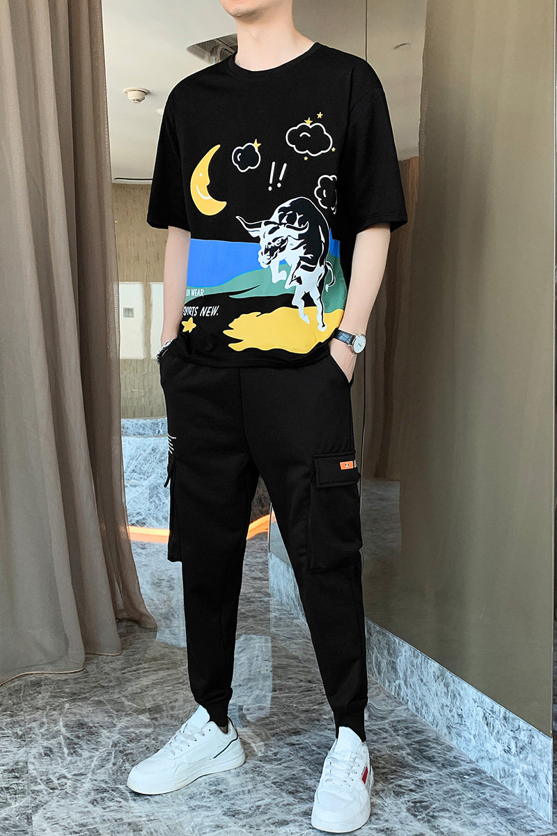 3春夏季短袖套装男休闲运动九分裤套装男A210-TZ8611-P60,男装T恤,星座210-3