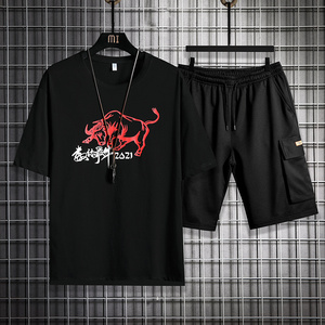 3夏季短袖T恤男套装潮流短裤五分裤套装男A210-TZ6861-P55图片
