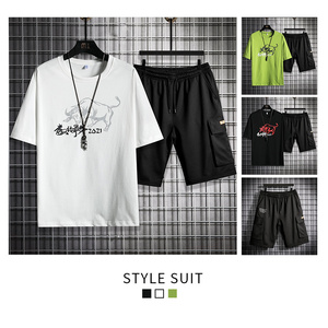 夏季短袖T恤男套装潮流短裤五分裤套装男A210-TZ6861-P55图片