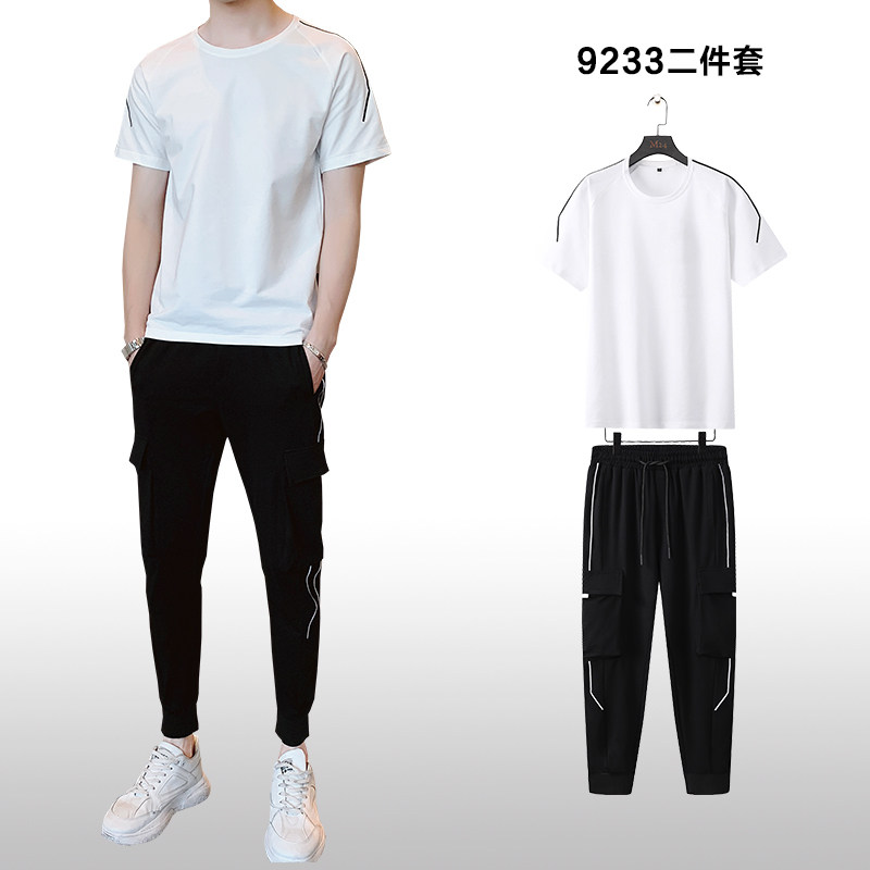 1夏季短袖T恤男套装九分裤棉套装韩版时尚款A210-TZ9233-P70图片