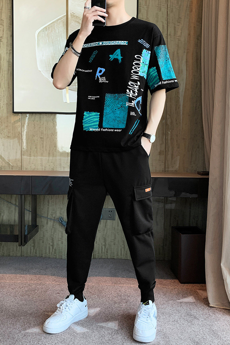 1夏季宽松t恤套装男潮流休闲两件套A210-TZ8609-P60,男装T恤,星座210-3