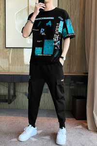 1夏季宽松t恤套装男潮流休闲两件套A210-TZ8609-P60图片