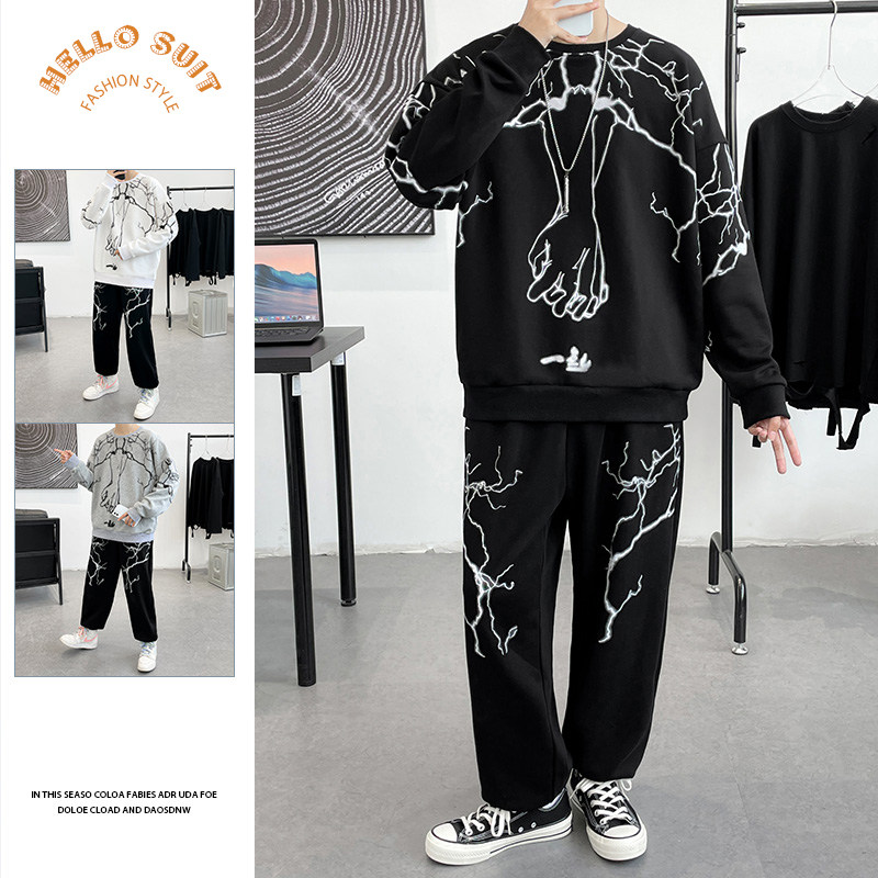 秋季套装男潮流时尚休闲套装港风长袖套装A210-TZ8802-P75，男装休闲套装，星座210-3