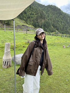 皮衣外套女2024新款秋季美式复古甜酷机车PU夹克港风宽松显瘦